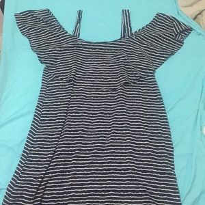 Signature 18W blue/white striped ruffle dress